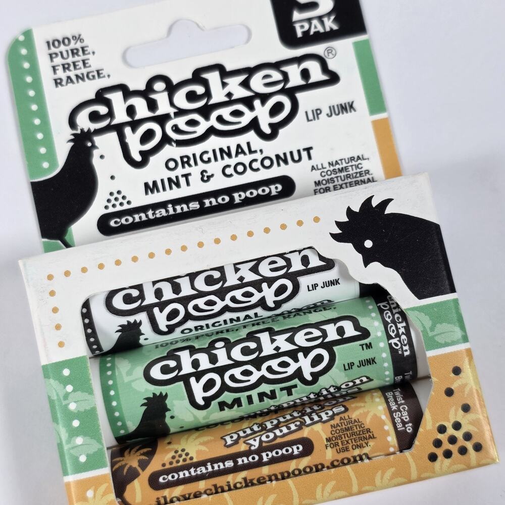 New Pack Of 3 Chicken Poop Lip Junk Balm - Mint, Original, Coconut Moisturizer